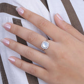 925 Sterling Silver Mother of Pearl Diamond Ring for Women